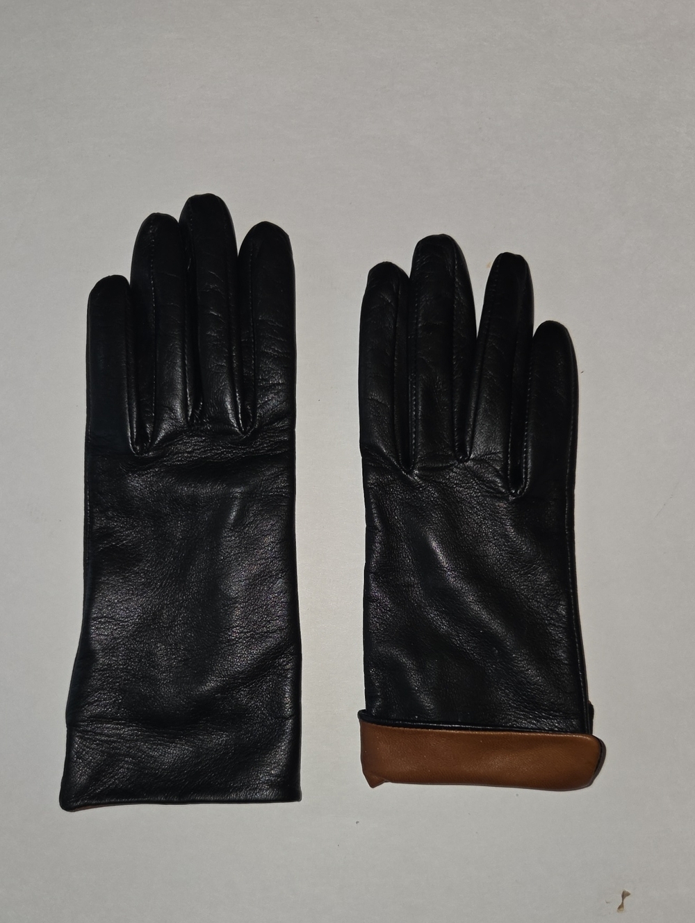 1861 Glove Manufactory Black Nappa Leather Gloves Tan Partial Lining Size 7 EUC